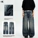 Men's Clothing Vintage American Washed Denim Jeans - Relaxed Straight Leg With Cat Whiskers & Distressed Details For Men & Women (Dark Blue)_mkmklike.com