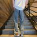 High Street Fashion Reverse-Wear Flared Jeans For Men - Relaxed Straight Wide Leg Retro Denim Pants_mkmklike.com
