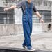 Pure Light Blue Overalls Men's Trendy Korean Style Loose Straight Workwear Denim Suspender Pants Dad Retro Jumpsuit_mkmklike.com