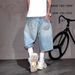 Men's Vintage Washed Denim Shorts - Relaxed Fit Straight Leg Summer Casual Shorts With Star Print_mkmklike.com