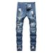 Men's Clothing Slim Fit Zipper Jeans For Men, Trendy Ripped Knees, Slim Fit Ripped Jeans, Men's Jeans_mkmklike.com