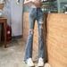 Women's clothing ripped denim bell bottom pants for women spring and summer new elastic small size nine points bell bottom pants trousers_mkmklike.com