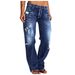 Women's Clothing Denim Trousers Trendy Distressed Mid Waist Ripped Casual Straight Leg Trousers_mkmklike.com