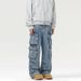 Men's American Vintage Washed Denim Cargo Pants Multi-Pocket Streetwear Straight Leg Casual Jeans_mkmklike.com