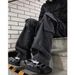 Men's Streetwear Cargo Jeans – Oversized Workwear Pants With Multi-Pockets, Loose Fit Wide Leg Denim, Vintage Washed For Casual & Urban Style_mkmklike.com
