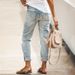 Women's Elastic Washable Jeans Perforated Straight Tube Street Style Denim Pants_mkmklike.com