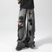 Men's Ripped Distressed Denim Jeans Trendy Loose Fit Vintage Wide Leg Pants Straight Leg Floor Length Autumn Style High Street_mkmklike.com