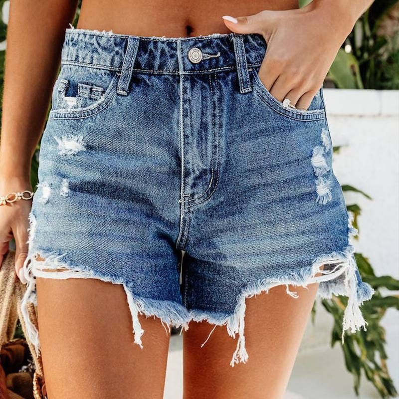 Women's Clothing Tassel Hole Comfortable Denim Shorts Women_mkmklike.com