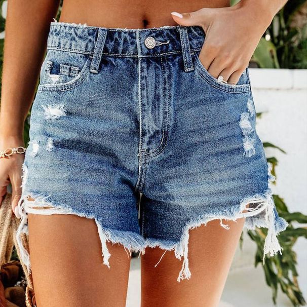 Women's Clothing Tassel Hole Comfortable Denim Shorts Women_mkmklike.com