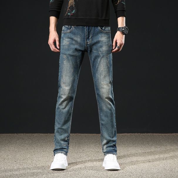 High End Slim Fit Straight Leg Stretch Casual Jeans Retro Denim Trousers for Men Spring New Style_mkmklike.com