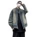 Retro Washed Vintage Denim Jacket, Loose Casual Zipper Jacket, Top_mkmklike.com