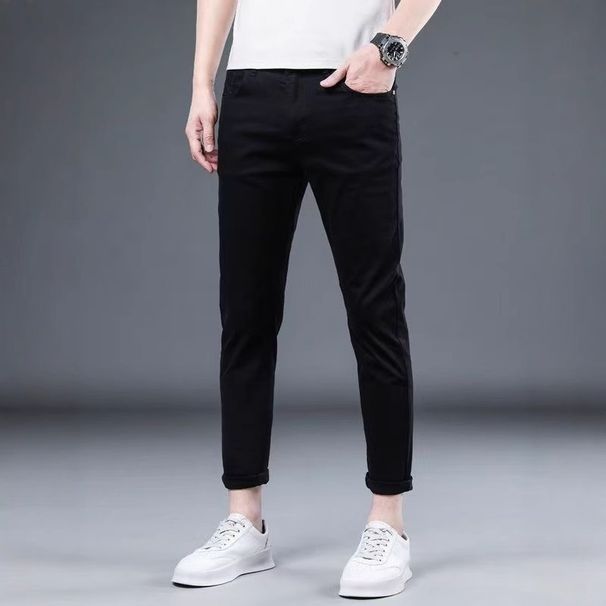 High-End Handsome Pure Black Jeans Men Slim Fit Skinny Slimming Stretchy Versatile 2024 New Men's Pants_mkmklike.com