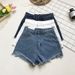 Summer Style High-Waisted Loose Fit Frayed Denim Shorts for Women Korean plus Size Slimming Wide Leg Hot Pants_mkmklike.com