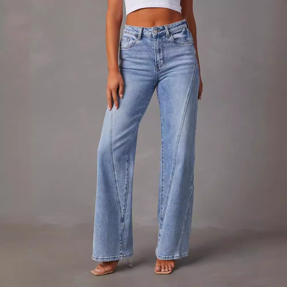 Women's High Waist Flared Denim Jeans - Vintage Washed Cotton Stretch Comfortable Casual Pants For Daily Wear_mkmklike.com