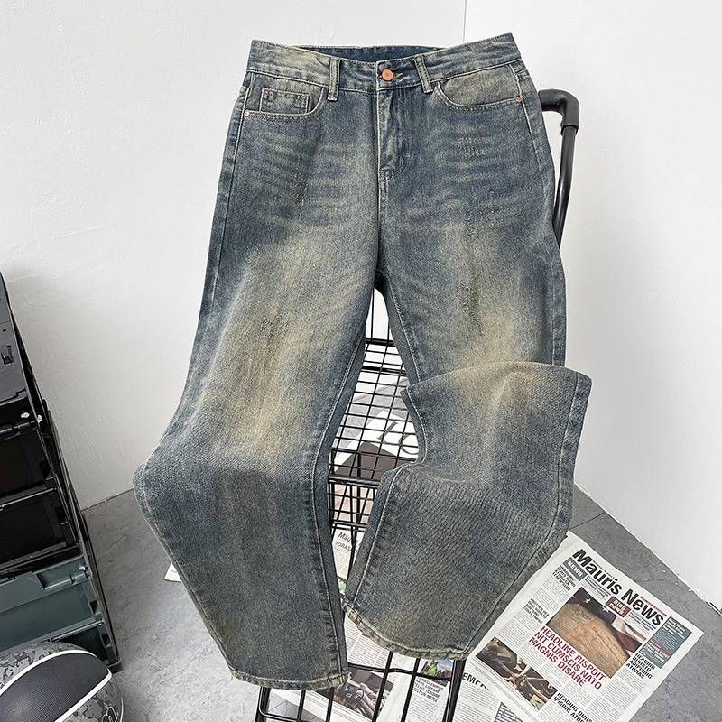 Men's Clothing High Street Fashion Jeans Men Lazy Style Loose Straight Cat Whisker Casual Pants Versatile Wide Leg Pants_mkmklike.com