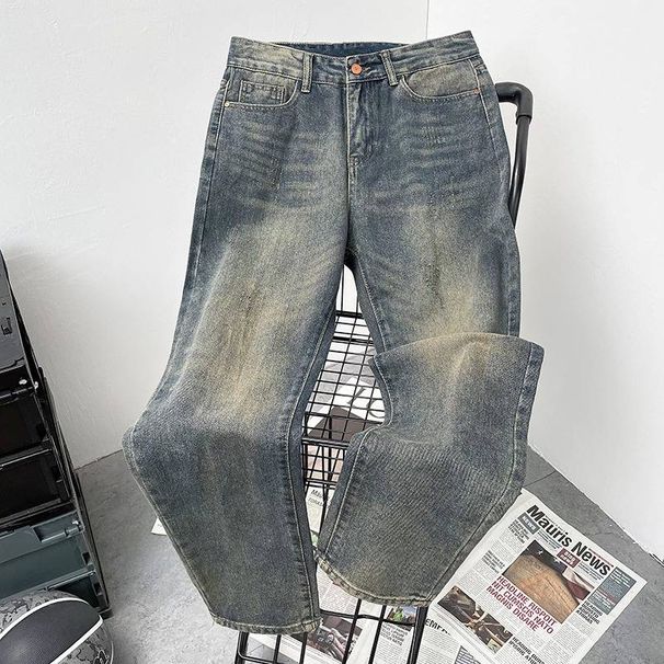 Men's Clothing High Street Fashion Jeans Men Lazy Style Loose Straight Cat Whisker Casual Pants Versatile Wide Leg Pants_mkmklike.com