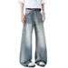 Sanmu Washed Curved Knife Jeans Men's Spring American High Street Loose Hanging Straight Casual Pants_mkmklike.com