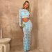 Women's perspective round neck high waist long sleeve waist hip skirt two-piece lace skirt_mkmklike.com