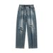 Men's American Retro Relaxed Fit Ripped Drawstring Jeans Loose Straight Leg Wide Leg Casual Trousers New Summer Style_mkmklike.com