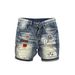 Men's Personalized Embroidery Denim Shorts Casual Straight Small Hole Trendy Non-Elastic Summer_mkmklike.com
