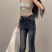Women's Clothing Women's Spicy American Retro Distressed Starry Sky Flared Jeans Patchwork Design Trendy Cool Flared Pants_mkmklike.com