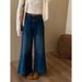Women's Dark Blue High Waisted Flared Cropped Jeans Hong Kong Style Loose Fit Slimming Wide Leg Pants Autumn Petite_mkmklike.com