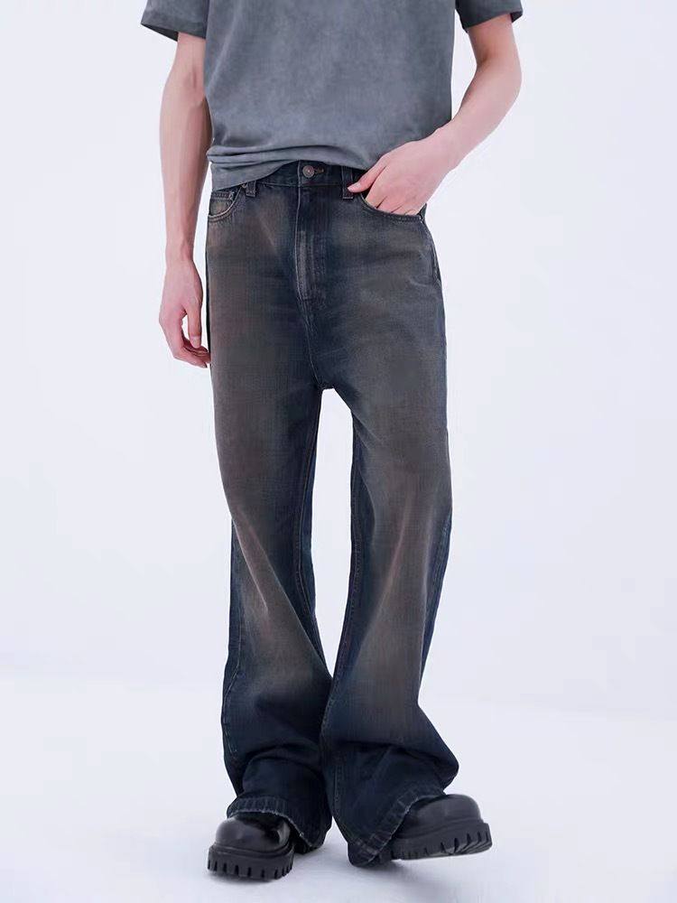 Men's Clothing Men's Mud-Dyed Flare Jeans - Vintage Washed Bootcut Denim Pants (Navy, S-XXL) Fashion Trends_mkmklike.com