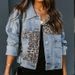 Cowboy jacket women's long sleeved denim jacket jacket women's leopard print patchwork_mkmklike.com