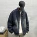 Men's Retro Washed Distressed Heavyweight Denim Jacket Stand Up Collar Loose Casual Street Style New Autumn_mkmklike.com