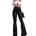 Women’s Clothing High Waist Micro Elastic Lace Up Flared Pants Wide Leg Pants Women's Jeans_mkmklike.com