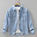 Denim Retro Long Sleeved Shirt For Men, Fashionable And Versatile, Artistic And Casual Loose Top_mkmklike.com