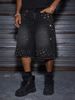 Men's Distressed Denim Shorts With Rhinestone Details - European Fit Straight Leg Summer Casual Shorts For Men (Black, S/M/L/XL)_mkmklike.com