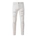 Men's Clothing Ins Same Style Washed Cat Whisker Wrinkled Hole Diamond White Elastic Slim Fit Skinny Jeans Jeans_mkmklike.com