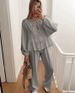 Women's Clothing casual fashion lace round neck lantern sleeve shirt high waist pants suit_mkmklike.com