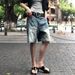 Unisex Washed Denim Shorts Casual Style Unique Pockets Summer Trendy Brand Five Point Pants_mkmklike.com