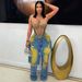 Women's Autumn/Winter Fashion Washed Distressed Denim Jeans Loose Stretch Patchwork Two Piece Trousers_mkmklike.com