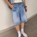 Men's Clothing Retro Whisker Design Washed Blue Jeans Men's Loose Straight Wide Leg Five Point Pants Trendy_mkmklike.com