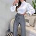 Women's Clothing summer new temperament slim fitting puff sleeve top design drawstring suit pants suit for women_mkmklike.com