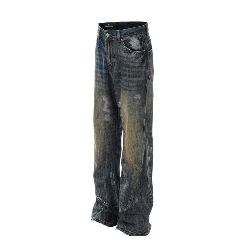 Men's Clothing High Street Vibe Distressed Blue Flared Jeans Men's Cool Slim Fit Pants_mkmklike.com