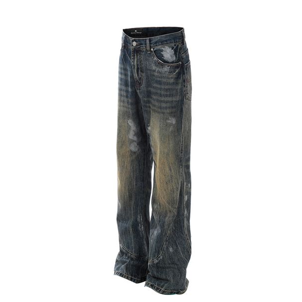 Men's Clothing High Street Vibe Distressed Blue Flared Jeans Men's Cool Slim Fit Pants_mkmklike.com