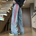 Men's Clothing Menswear American High Street Fashion Brand Striped Design Versatile Jeans, Straight Leg Pants, Wide Leg Pants, Color Blocked Pants_mkmklike.com