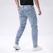 Men's Light Blue Stretch Denim Jeans Midweight Distressed Bicycle Trousers Street Style Mid Waist Polyester_mkmklike.com