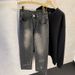 Men's Vintage High Street Jeans – Relaxed Straight Fit With Embroidery & Stretch (S-3xl, Black) Functional Stretch_mkmklike.com