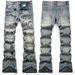 Men's Washed Blue Slim Fit Mid Waist Flared Denim Jeans - High Street Fashion With Embroidery Detail & Elastic Comfort_mkmklike.com