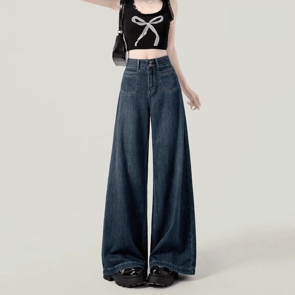 ELLE Vintage Wide-Leg Jeans For Women, Autumn 2025 New Loose Fit, Slimming High-Waisted Straight-Leg Floor-Length Pants, Thin_mkmklike.com