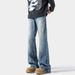 Lightning-pattern Flared Jeans For Men, Fleece-lined, Trendy New Style, Washed Vintage, Loose Straight Cut, Slimming,_mkmklike.com