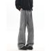 Grey Printed Distressed Flared Straight Leg Jeans For Men, Vibe Style, American Street Style, Structured Patchwork Floor Length Trousers_mkmklike.com