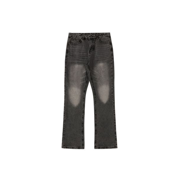 Korean Style Grey Wave-Pattern Flared Jeans – Clean Fit, Slimming & Leg-Lengthening Casual Pants_mkmklike.com