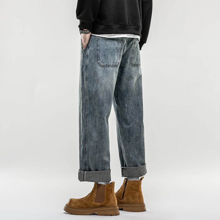 New Spring Jeans Men's Harlan Loose Trendy Brand American Retro Washed Double Craft Medium Waist Large Size Youth_mkmklike.com