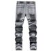 Men's Gray Graffiti Coated Stretch Jeans | Urban Artistic Denim Pants With All-Over Print_mkmklike.com